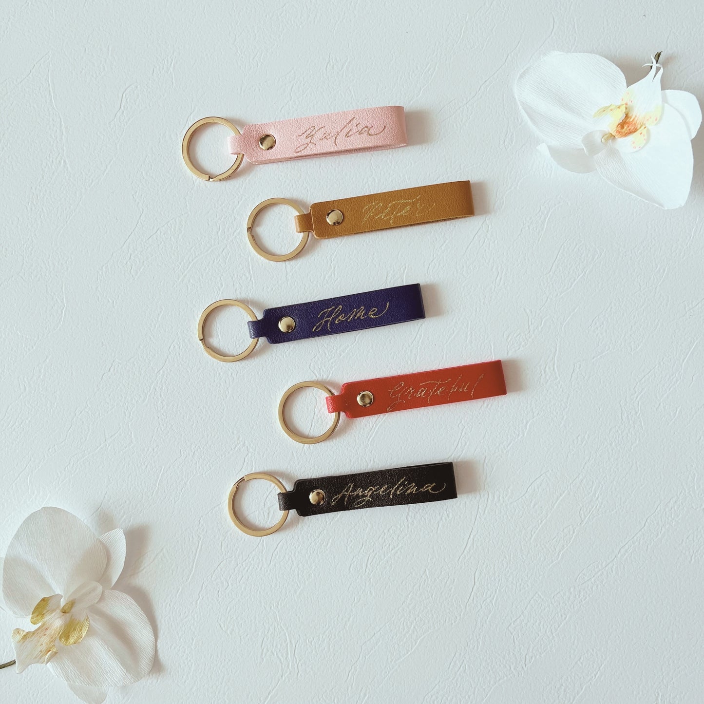 Personalized Leather Keychain with Calligraphy